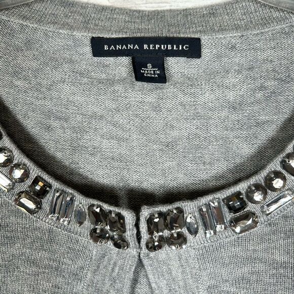 Banana Republic Jeweled Bling Collar Poly Wool Grey Open Cardigan Size S - Picture 7 of 9